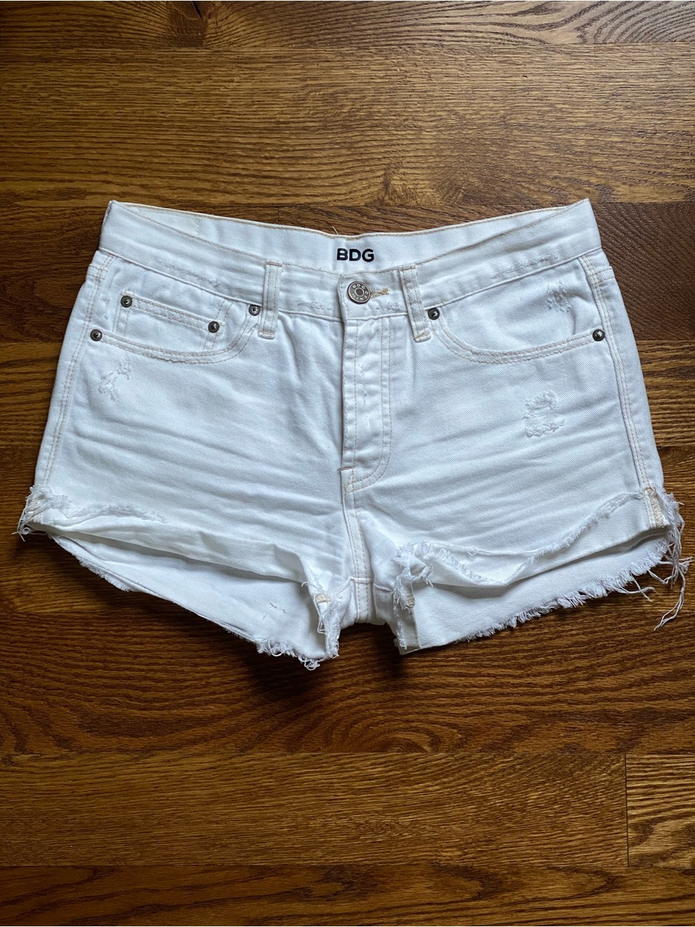 BDG Tom Girl White Distressed Denim Cutoff Shorts